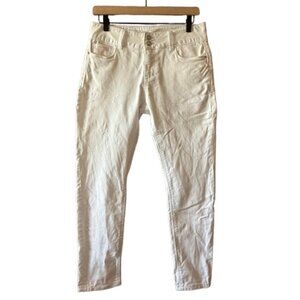 Women's 8 Boston Proper White Mid Rise Denim Jeweled Buttons